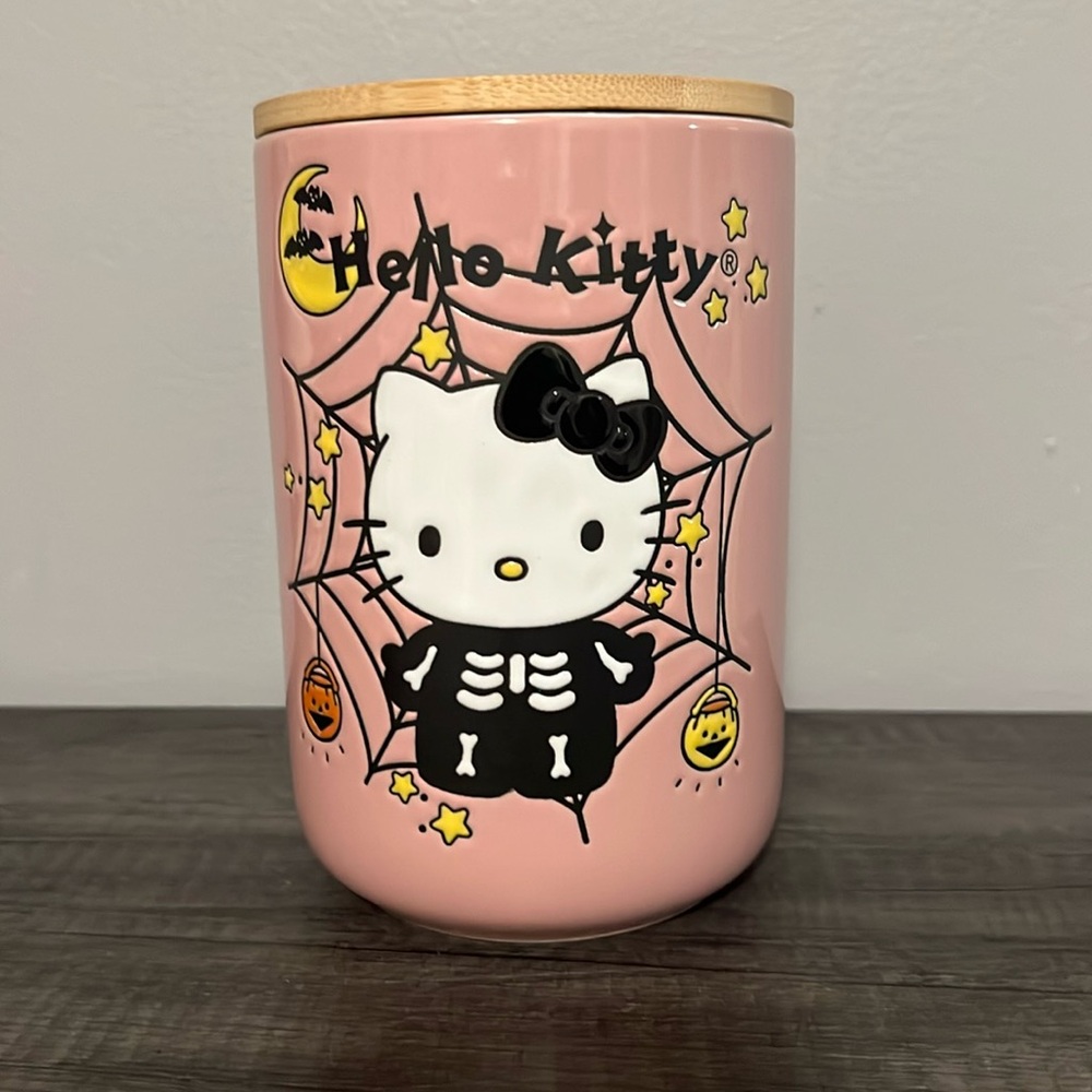 Hello kitty skeleton ceramic canister.